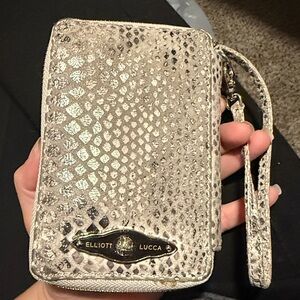 Elliott Lucca Metallic Snake Print Wristlet
